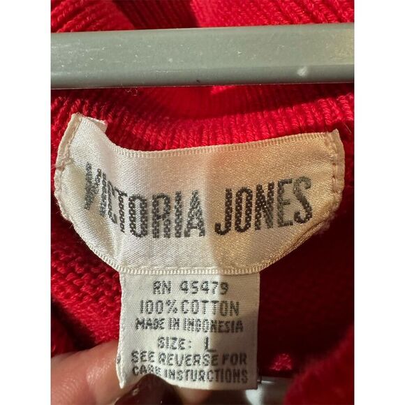 Victoria Jones VTG Red Collard Cable Knit Pullover Sweater Sz L 80s Maximalism - Picture 4 of 9